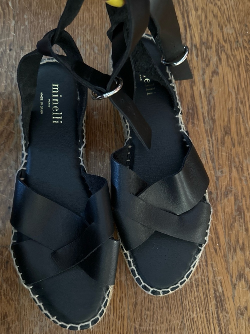 Minelli Spain black leather espadrille sandals size 39